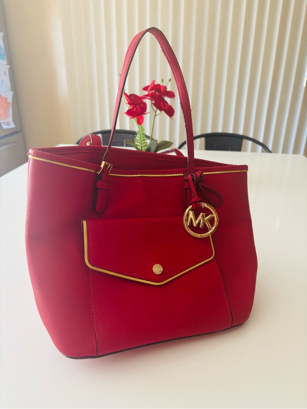 Michael Kors Red Tote with Gold Hardware - Picture 2 of 13